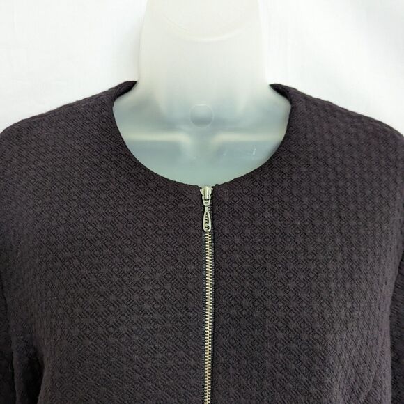 J. Peterman Women's Size 14 Black Sheath Dress 3/4 Sleeves Front Zip Textured - Picture 4 of 10